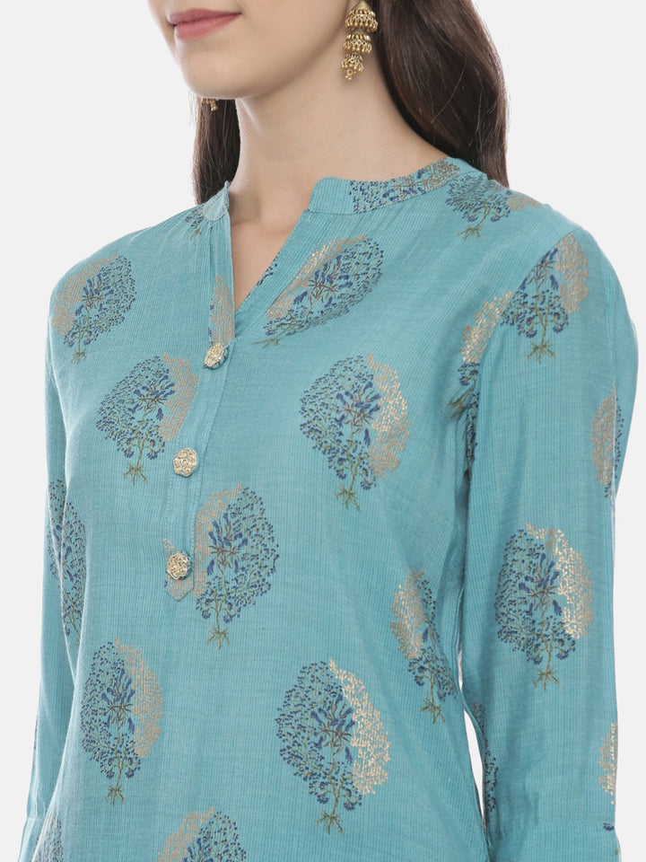 Neerus Blue Printed Kurta & Palazzo Set