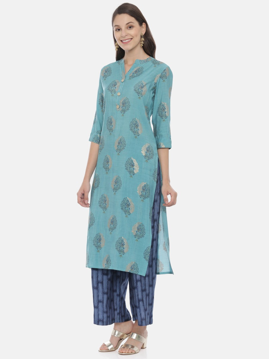 Neerus Blue Printed Kurta & Palazzo Set