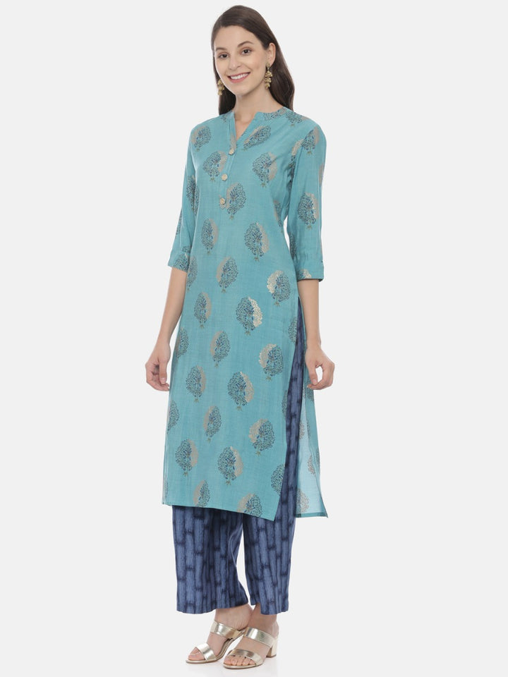 Neerus Blue Printed Kurta & Palazzo Set