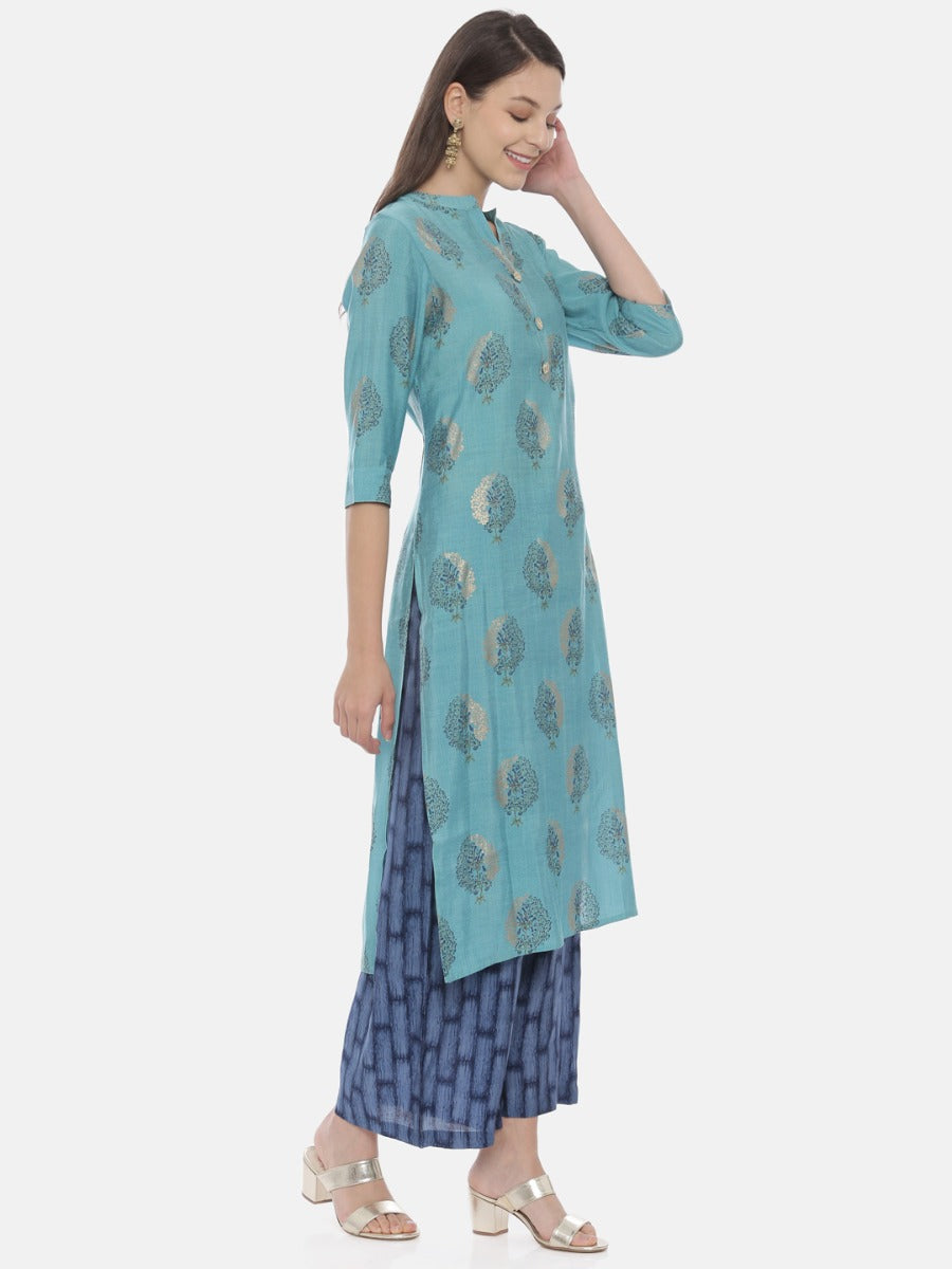 Neerus Blue Printed Kurta & Palazzo Set