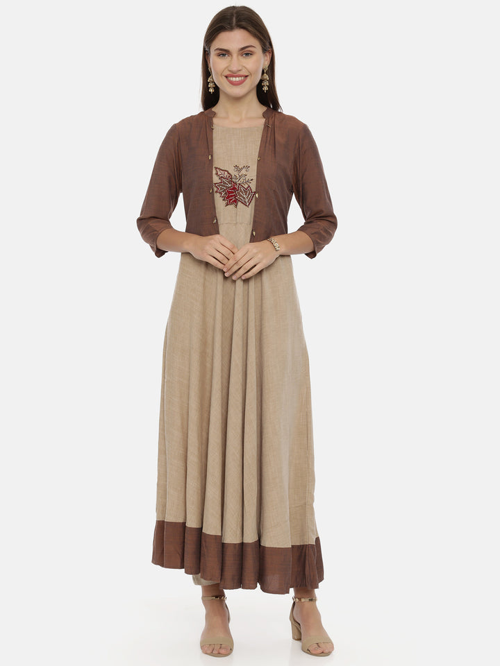 Neerus Brown Embroidered Anarkali Kurta