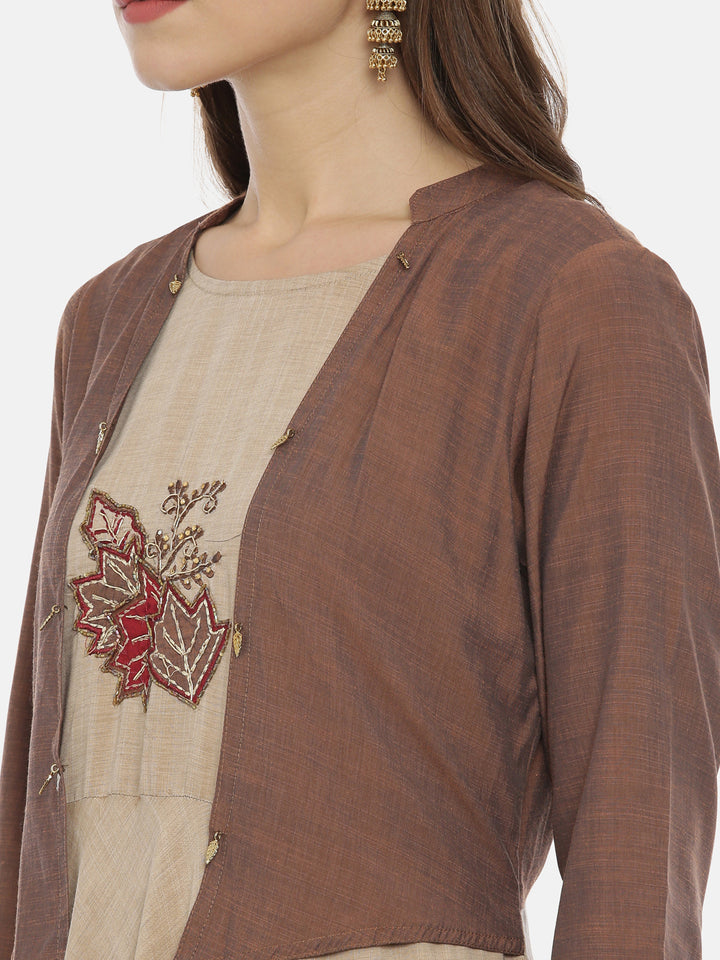 Neerus Brown Embroidered Anarkali Kurta