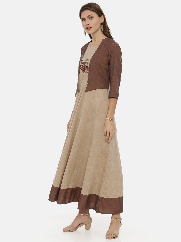 Neerus Brown Embroidered Anarkali Kurta
