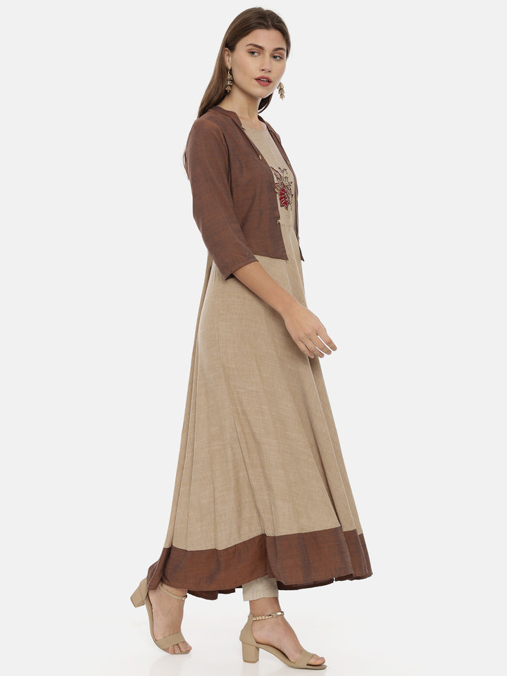 Neerus Brown Embroidered Anarkali Kurta