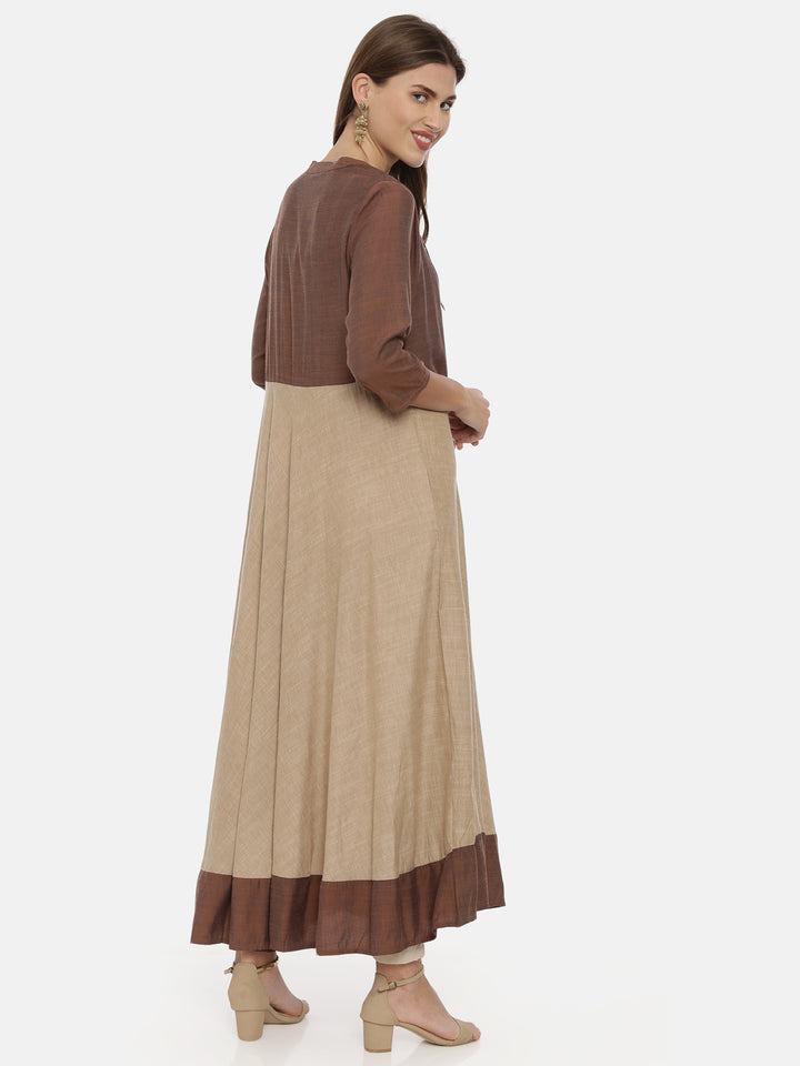 Neerus Brown Embroidered Anarkali Kurta