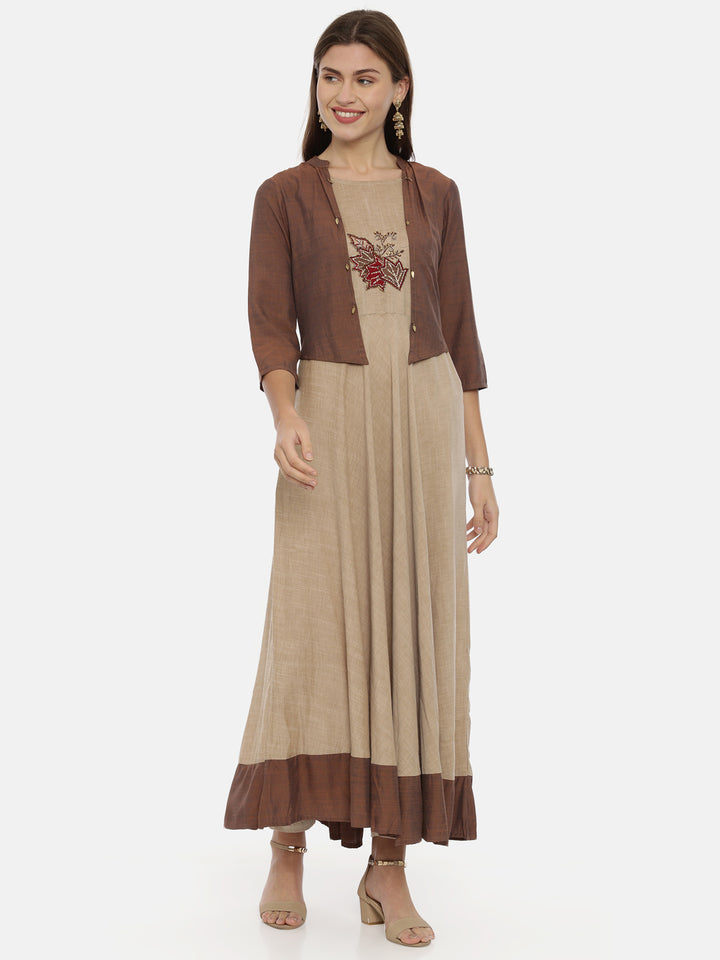 Neerus Brown Embroidered Anarkali Kurta