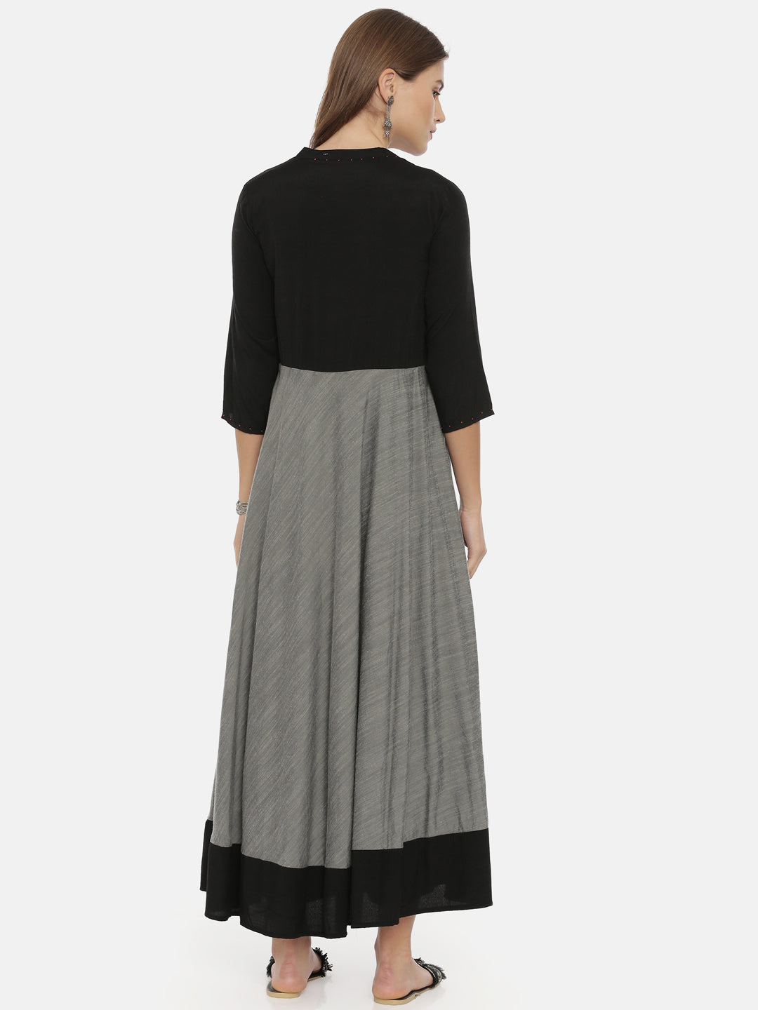 Neerus Grey Embroidered Anarkali Kurta