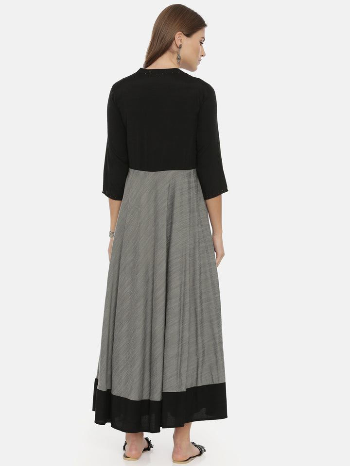 Neerus Grey Embroidered Anarkali Kurta