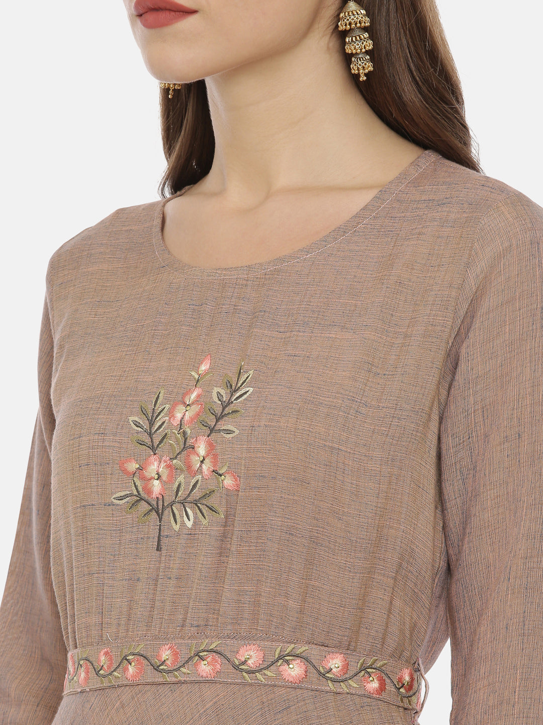 Neerus Brown embroidered anarkali kurta - back view