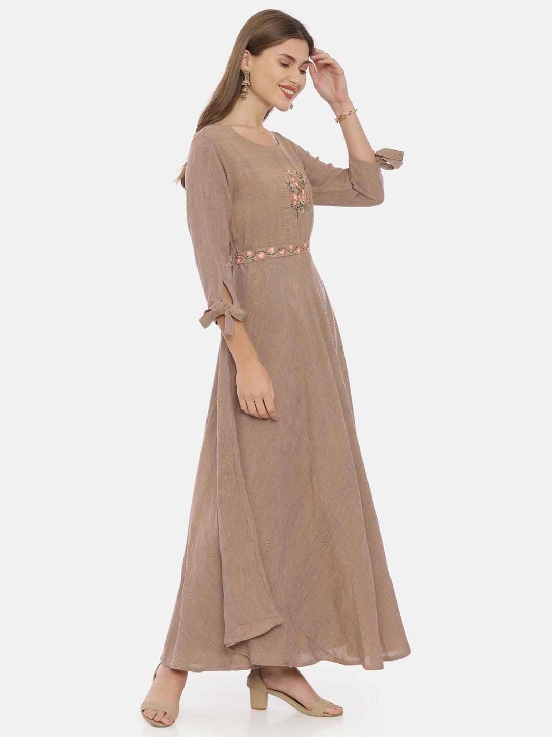 Neerus Brown embroidered anarkali kurta - detail view 1