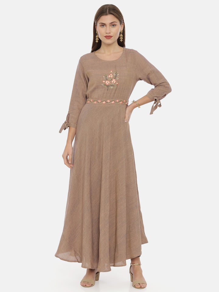 Neerus Brown embroidered anarkali kurta - detail view 3