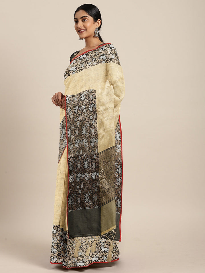 Neerus Gold Printed Saree With Blouse