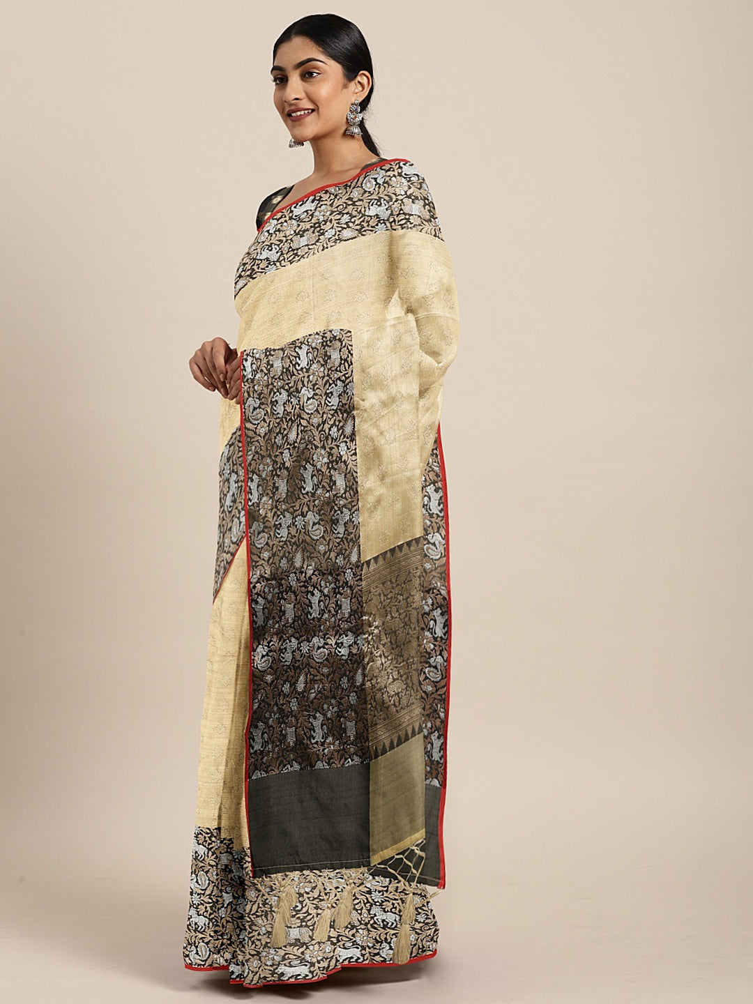 Neeru's Gold Printed Saree With Blouse
