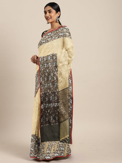 Neeru's Gold Printed Saree With Blouse
