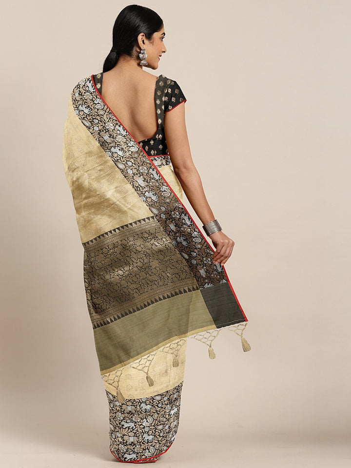 Neerus Gold Printed Saree With Blouse