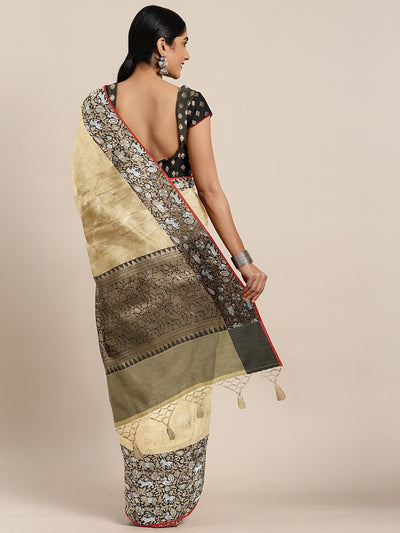 Neeru's Gold Printed Saree With Blouse