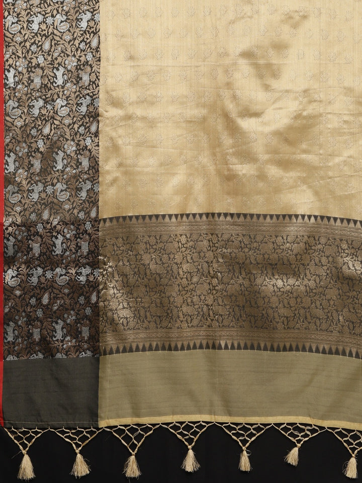 Neerus Gold Printed Saree With Blouse