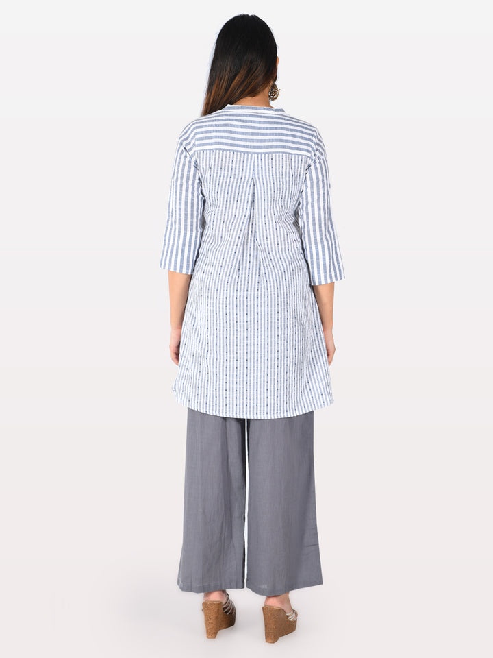 Neerus White cotton printed straight kurti - back view