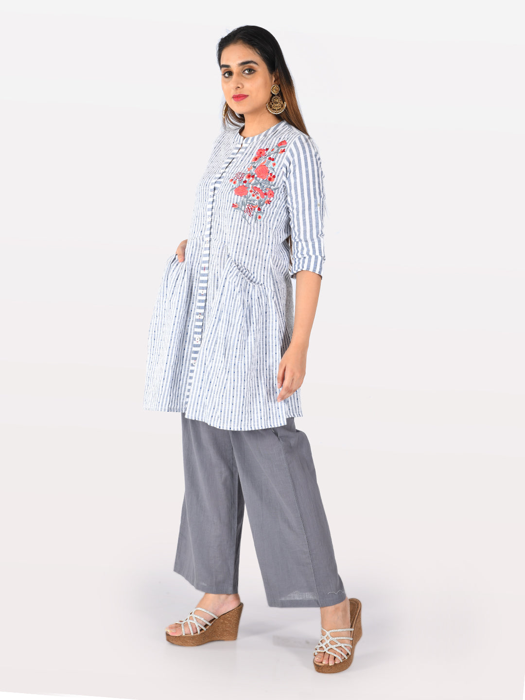 Neeru's White Striped Straight Kurti
