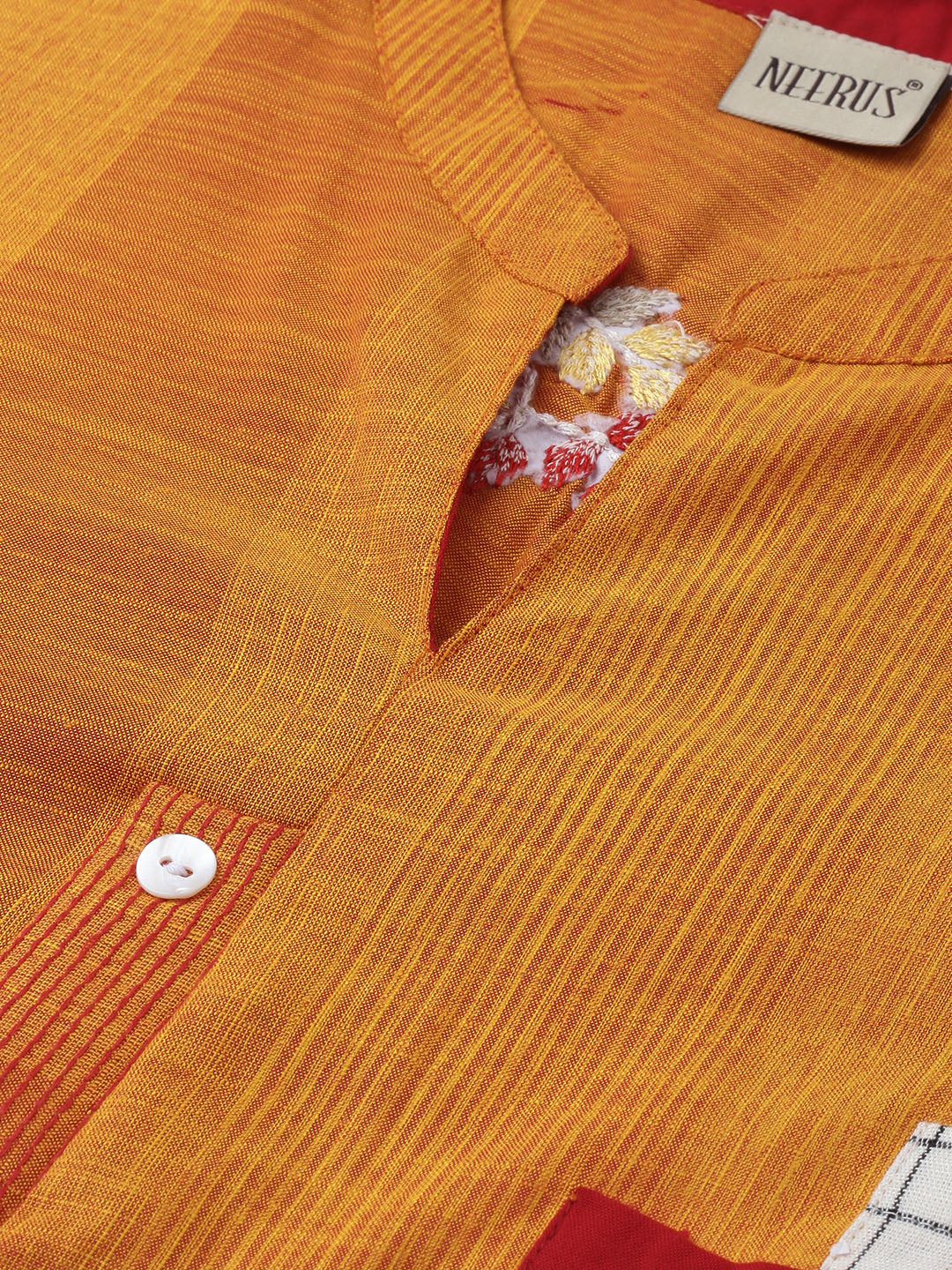 Neeru's Yellow & Orange Embroidered Straight Kurta
