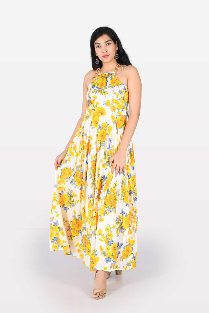 Neerus Yellow Printed A Line Kurta