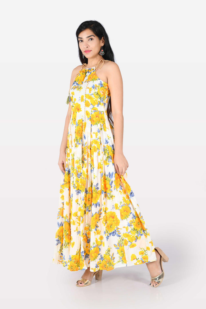 Neerus Yellow Printed A Line Kurta