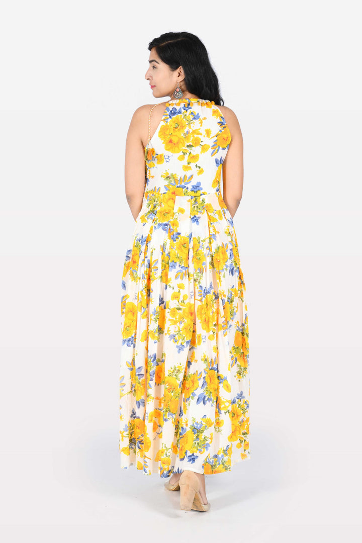 Neerus Yellow Printed A Line Kurta