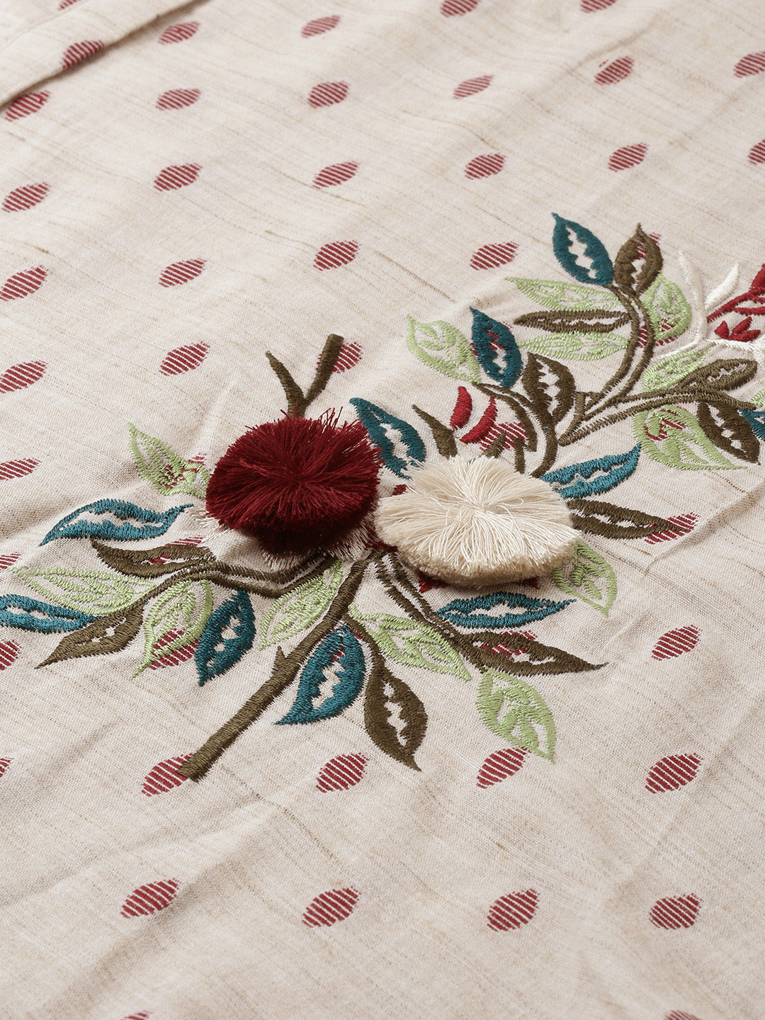 Neerus Women Cream-Coloured Maroon Woven Design A-Line Kurta