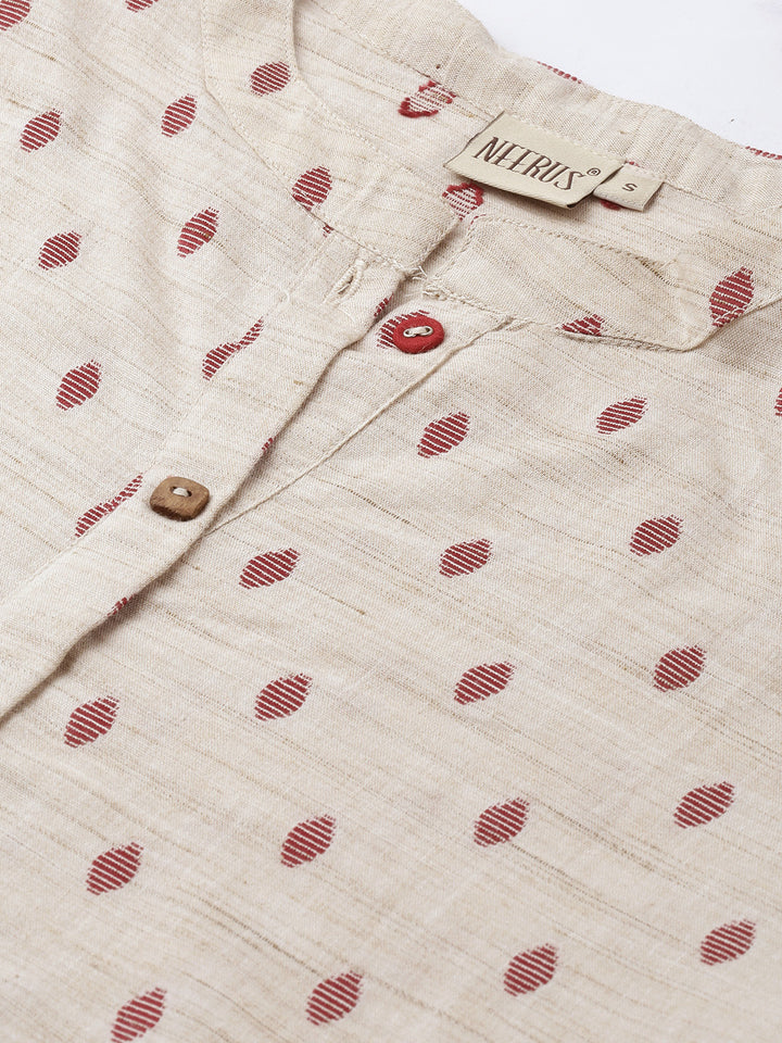 Neerus Women Cream-Coloured Maroon Woven Design A-Line Kurta