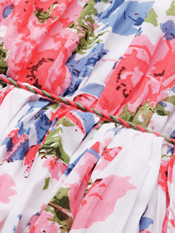 Neerus Women White Printed Maxi Dress With Pleated Detail