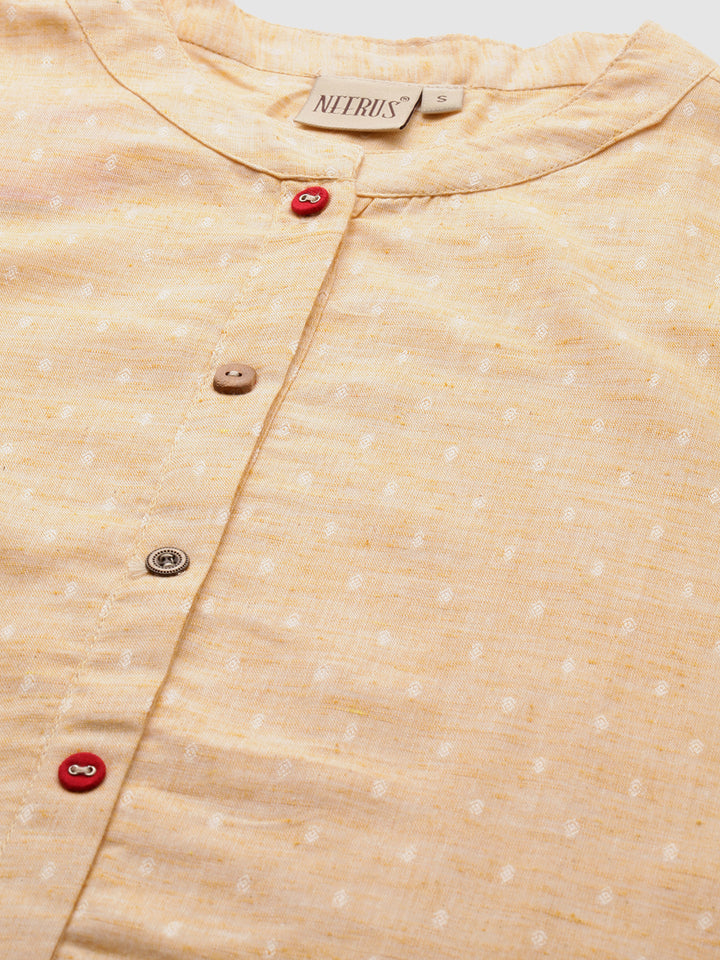 Neerus Beige Embroidered A Line Kurta
