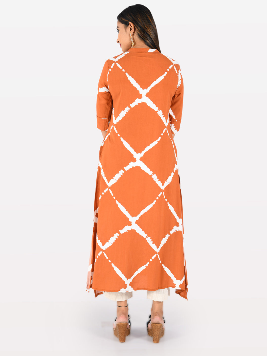 Neerus Orange rayon solid kurti - side view