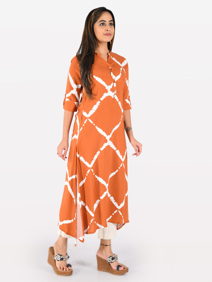 Neerus Orange rayon solid kurti - detail view 1