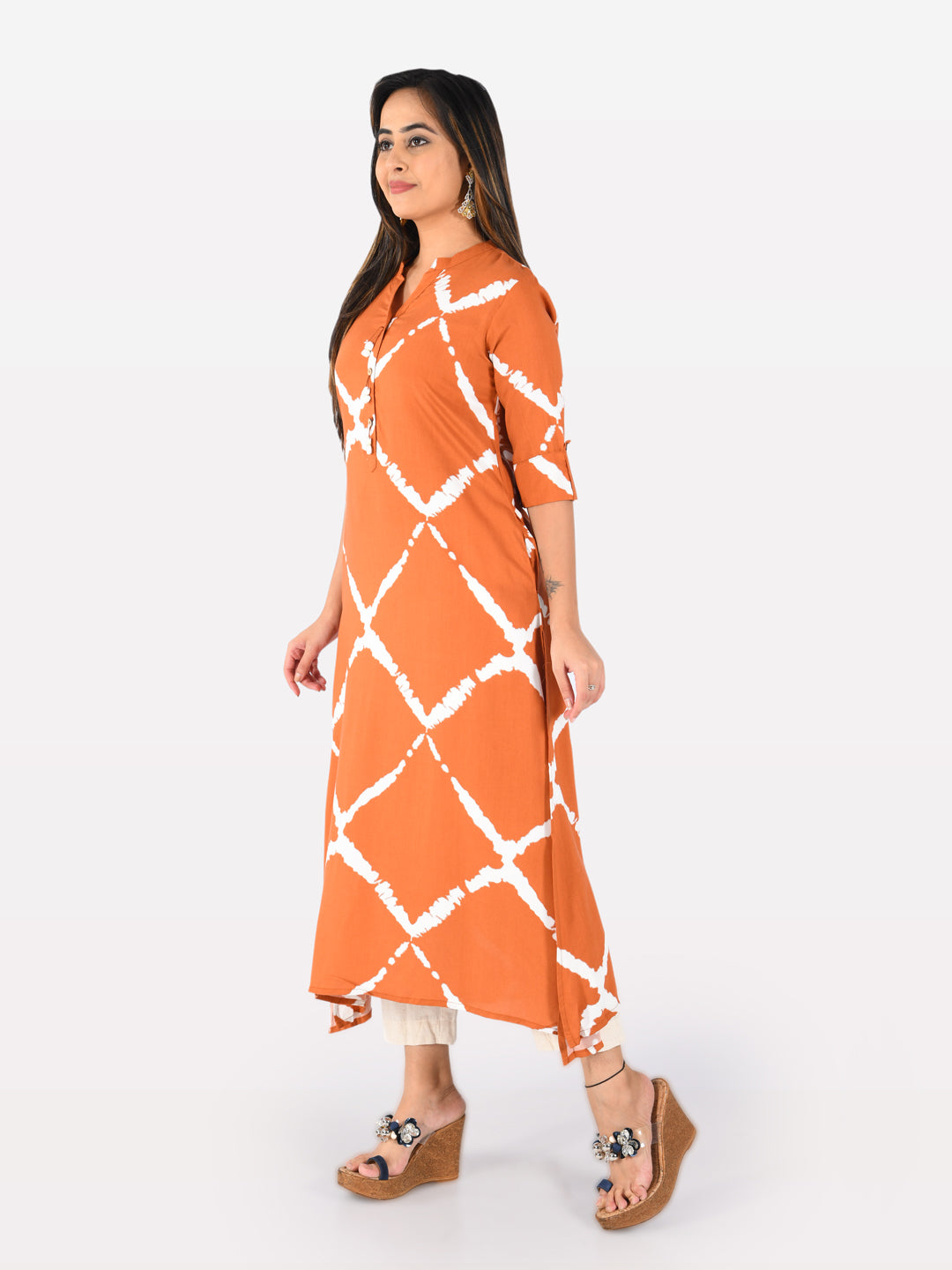 Neerus Orange rayon solid kurti - detail view 2