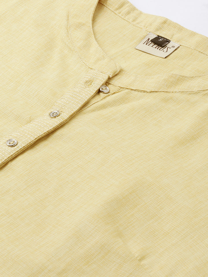 Neerus Yellow cotton solid A-Line kurta - side view
