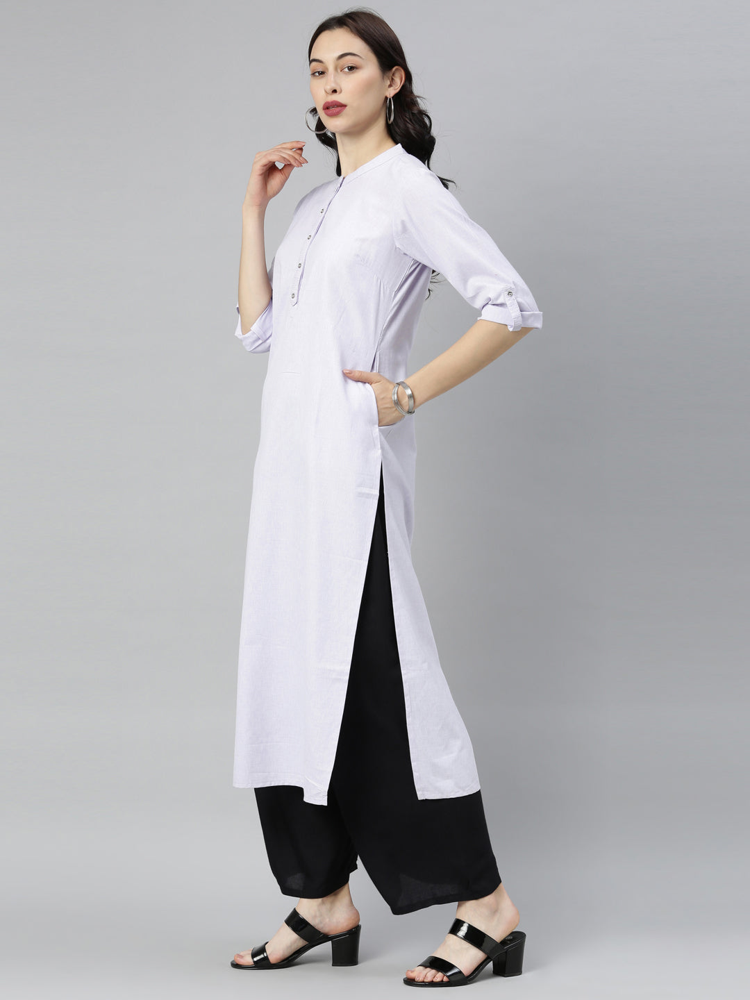 Neerus Light Violet Straight Kurta