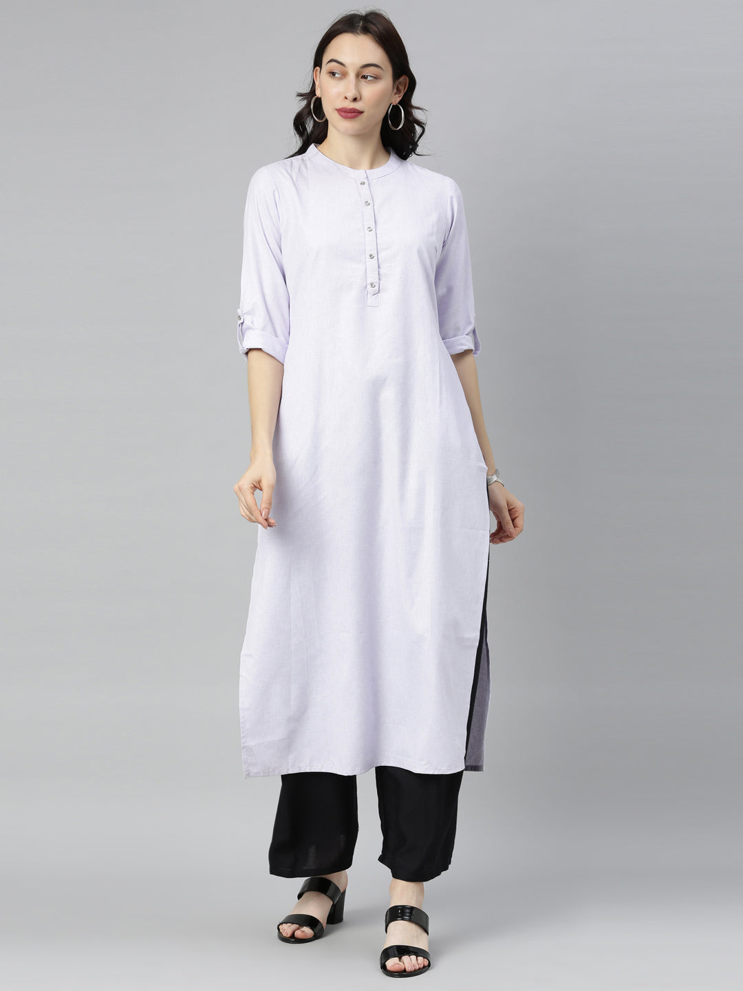 Neerus Light Violet Straight Kurta