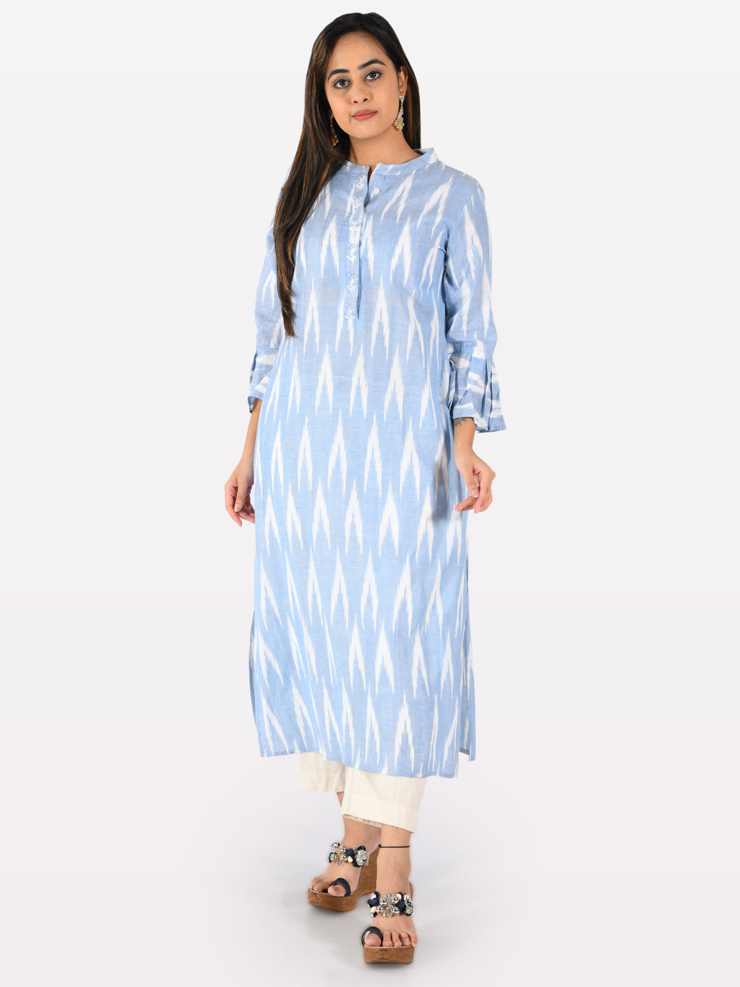 Neerus Blue Printed A Line Kurta