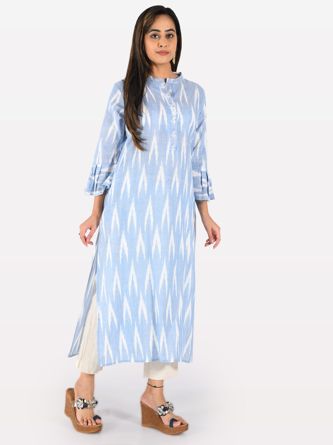 Neerus Blue Printed A Line Kurta