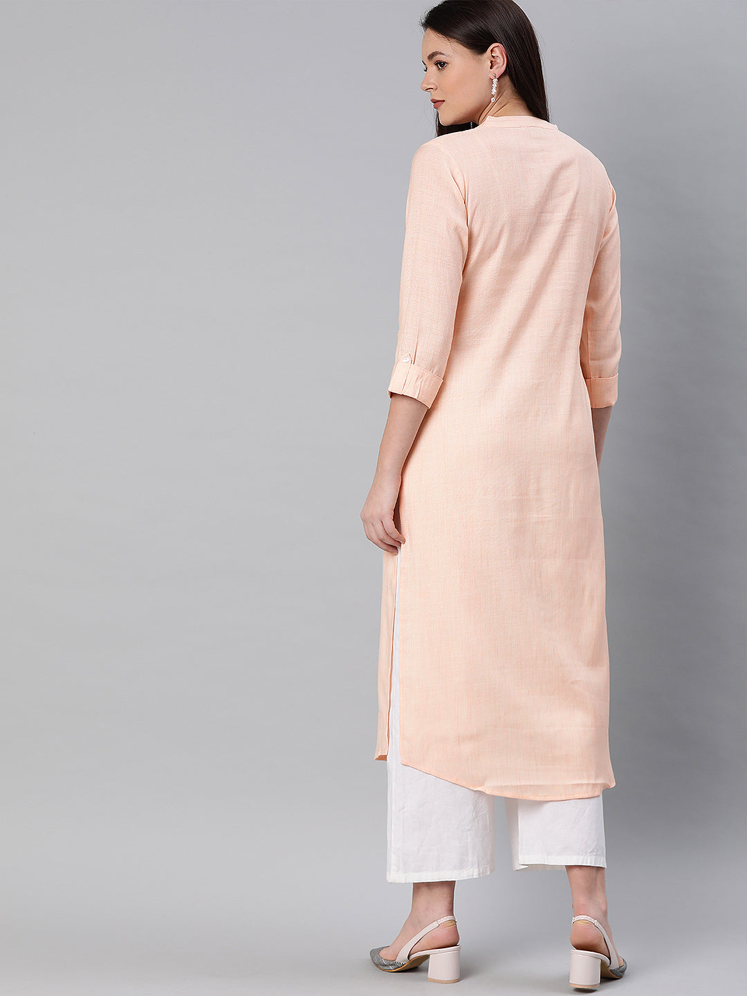 Neerus Pink rayon embroidered straight kurta - detail view 1