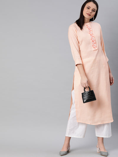 Neeru's Pink Embroidered Straight Kurta