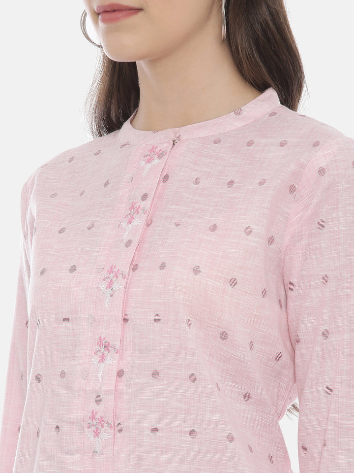 Neerus Pink slub cotton straight kurti - back view