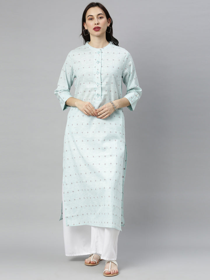 Neerus Green printed straight kurta - front view