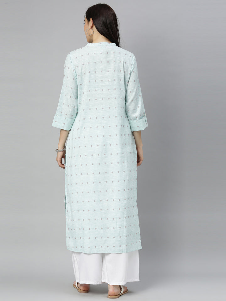 Neerus Green printed straight kurta - detail view 4