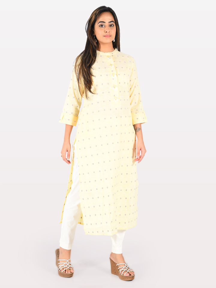 Neerus Yellow Embroidered Straight Kurta