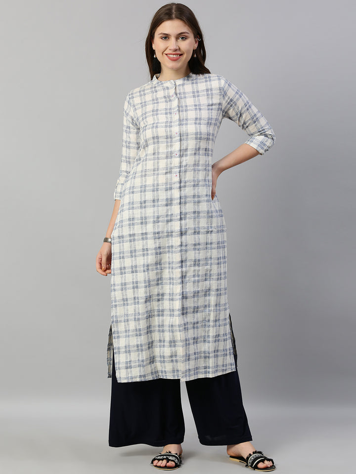 Neerus White Check Straight Kurta