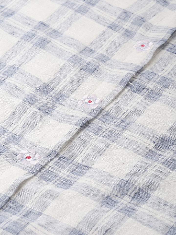 Neerus White Check Straight Kurta