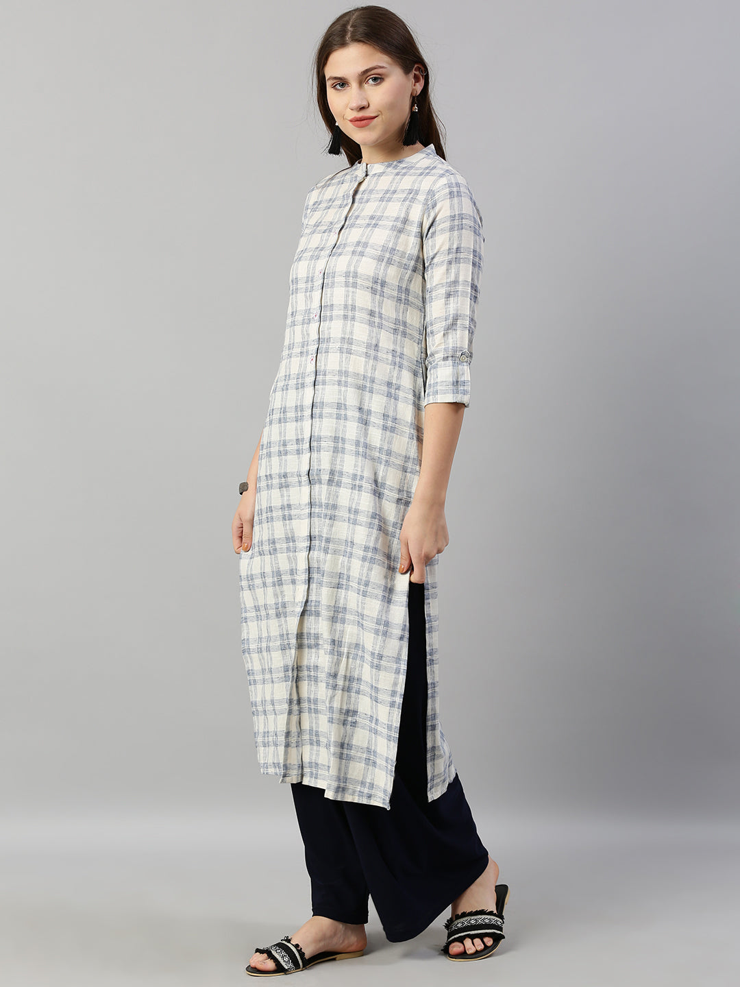 Neeru's White Check Straight Kurta
