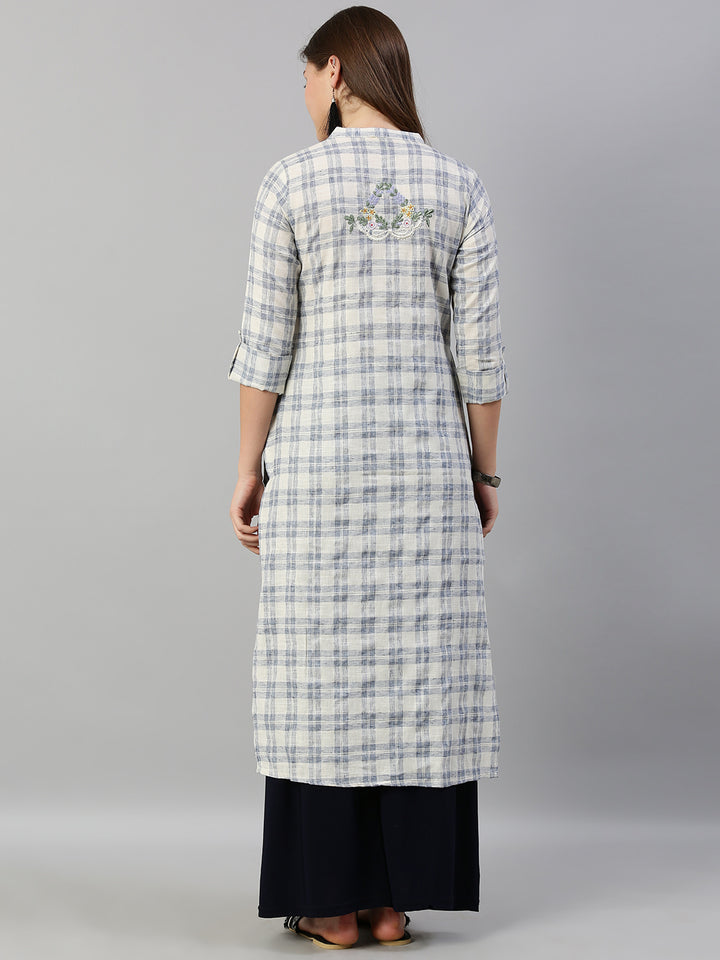 Neerus White Check Straight Kurta