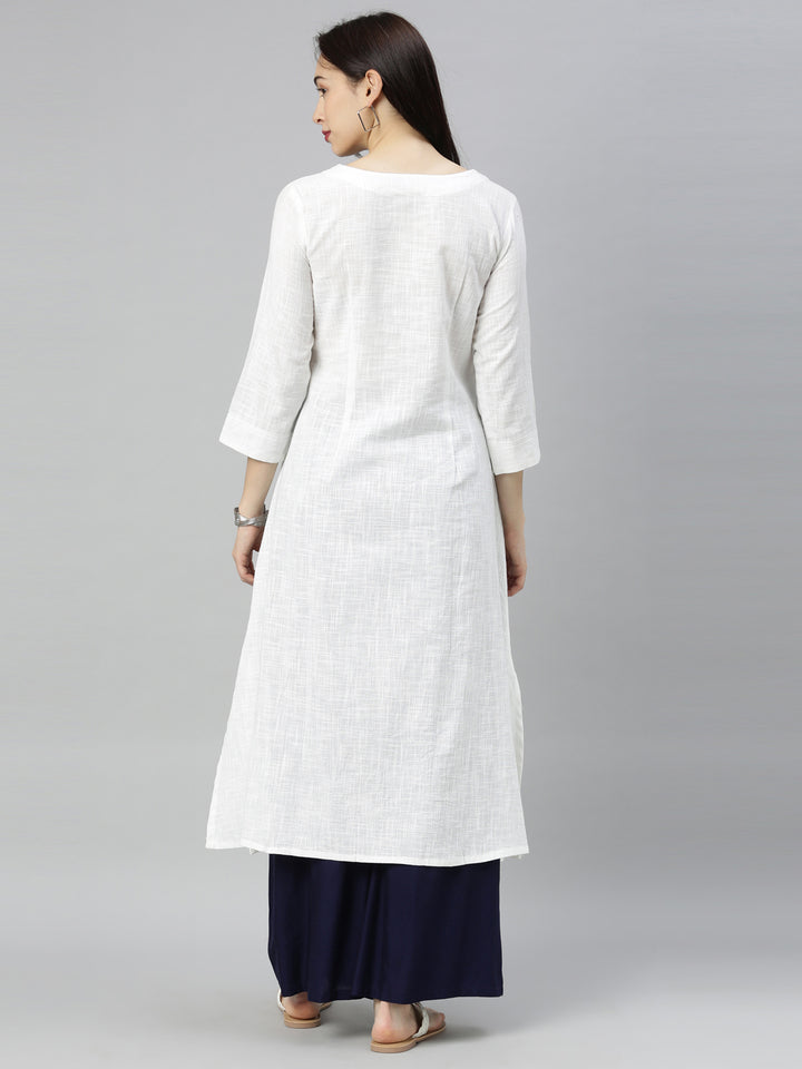 Neerus White Printed A Line Kurta